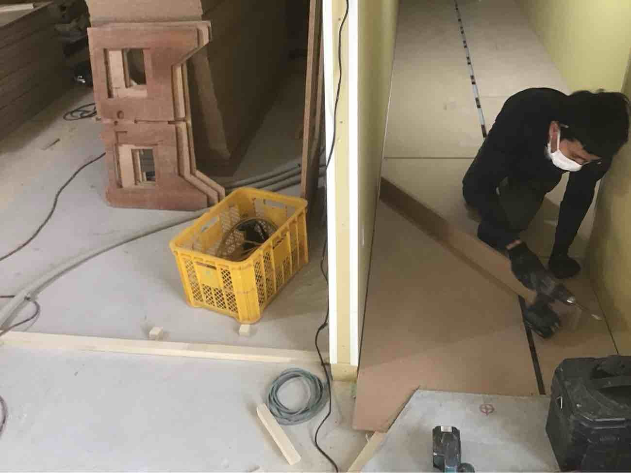 シュミレーションゴルフ店舗　細工置床工事　乾式二重床（東京都江戸川区）