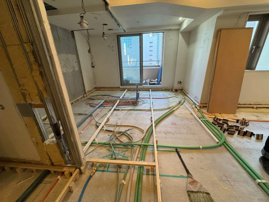 マンション　１日置床工事　乾式二重床（東京都中央区）