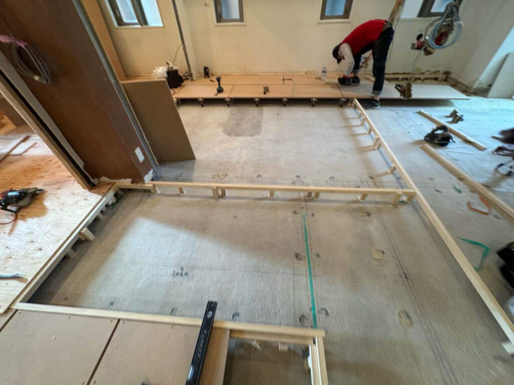 マンション　１日置床工事　乾式二重床（東京都中央区）