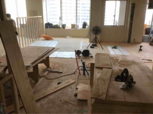 マンション　置床工事　針葉樹合板（東京都中央区）