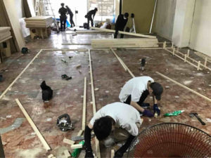 シミュレーションゴルフ店舗　ハイブリット置床工事　乾式二重床（大阪府此花区）