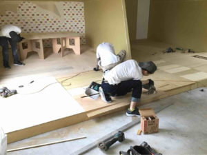 シミュレーションゴルフ店舗　細工置床工事　乾式二重床（大阪府交野市）